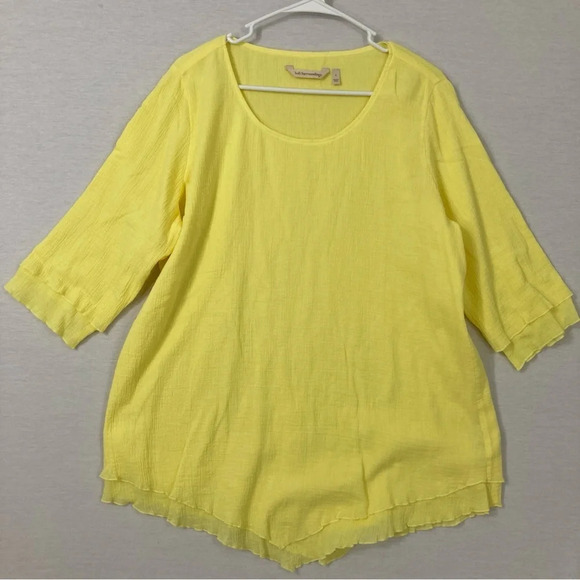 Soft Surroundings Yellow Round Neck Gauzy Cotton Top Large - Picture 1 of 8